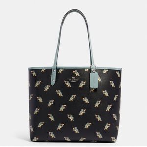 COACH Reversible City Tote Carry All Bag Purse Leather Party Owl Blue Black